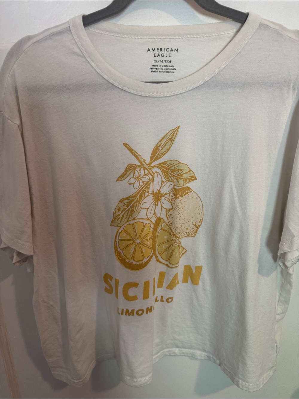 American Eagle Outfitters womens Cream Graphic Tee with Yellow Lemon Print